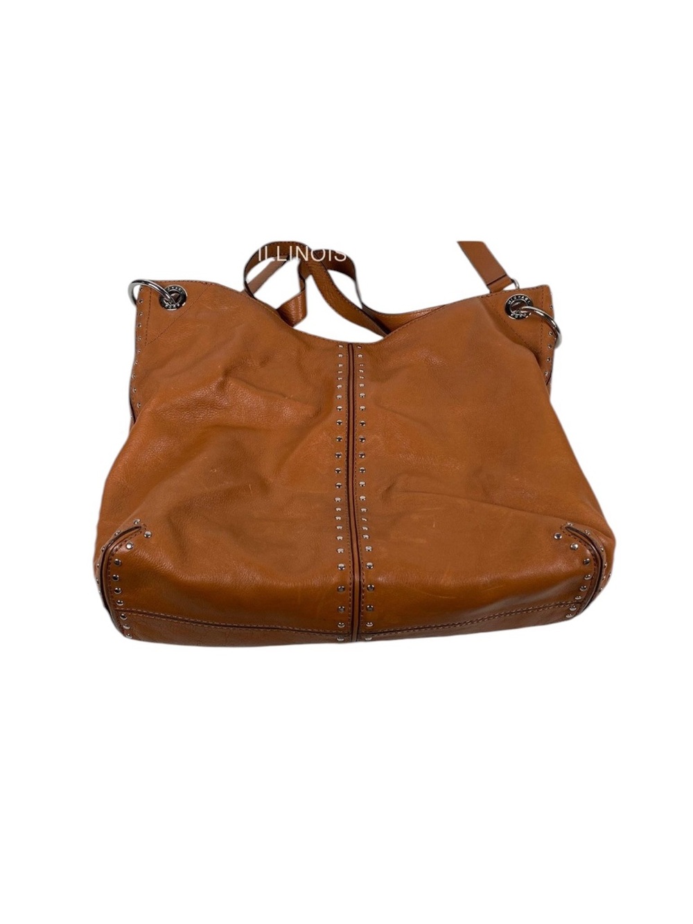 Michael Kors Brown Leather Studded Hobo Shoulder Bag MK Charm - Picture 5 of 9